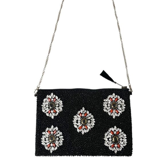 NEW G-Lish Anthropologie Beaded Clutch Shoulder Bag Black Chain Strap Goth 90s - Picture 2 of 12